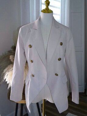 Cream Double-Breasted Blazer with Gold Metal Buttons